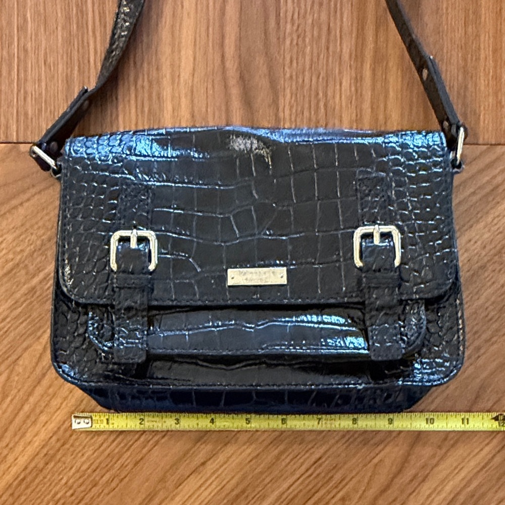 Kate Spade Black Croc Embossed Double Buckle Shoulder Crossbody Bag - Picture 15 of 16